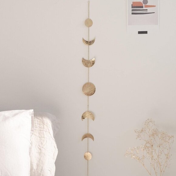 Moon Phase Wall Hanging, Handmade Hammered - Gold Banner